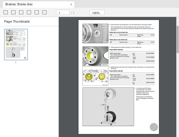 BMW 540i brake disc procedure page