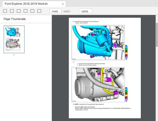 Ford Explorer 2016-2019 air conditioning compressor installation with torque figures