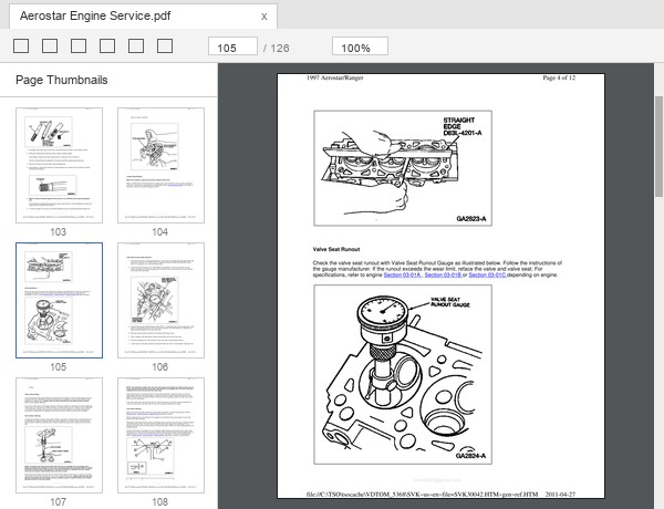 Ford Aerostar engine service sample page