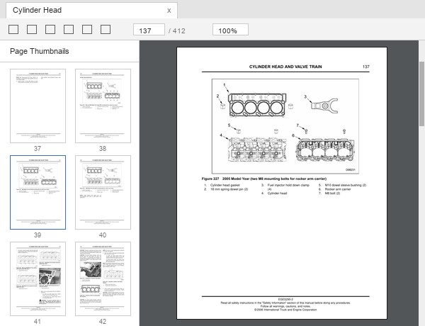 Ford 6.0L Power Stroke VT 365 cylinder head gasket and rocker arm carrier exploded view with numbered callouts